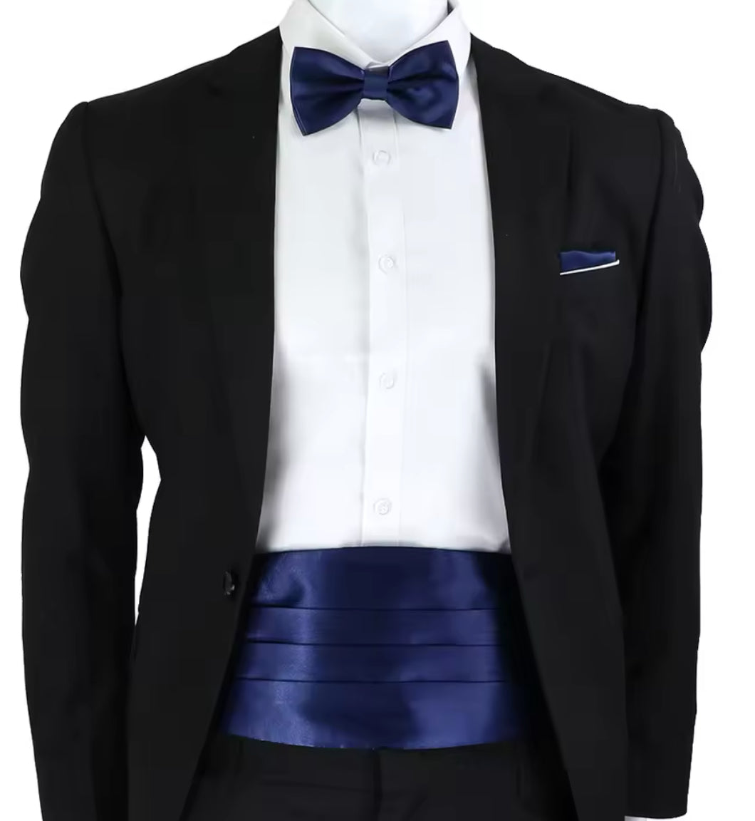 Set fascia+papillon+fazzoletto -blu navy